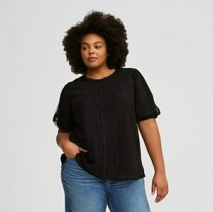 Torrid Black Cotton Blend Lace Trim Blouse | Plus Size Feminine Boho Chic Top